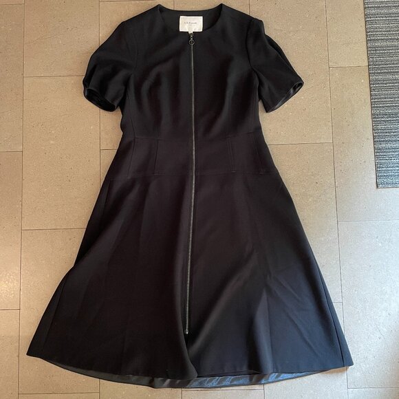 L.K. Bennett London UK Black Dress-Full Front Zipper-Size 12 - Picture 1 of 14